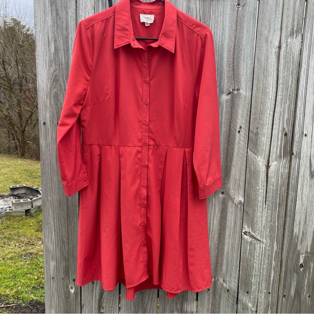 Everly L Collared A-Line‎ Red Valentine’s Button-Down Dress